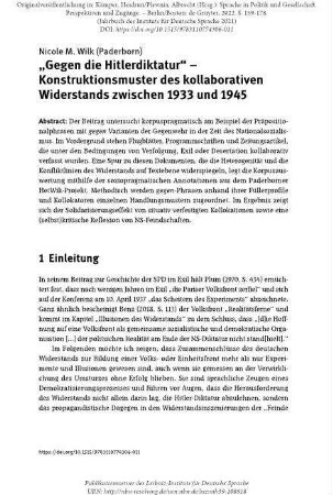 „Gegen die Hitlerdiktatur“ – Konstruktionsmuster des kollaborativen Widerstands zwischen 1933 und 1945