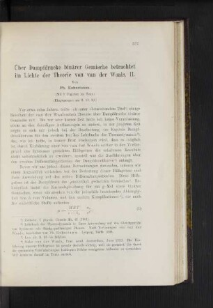 Über Dampfdrucke binärer Gemische Betrachtet im Lichte der Theorie von van der Waals. II.