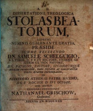 Dissertatione theologica stolas beatorum