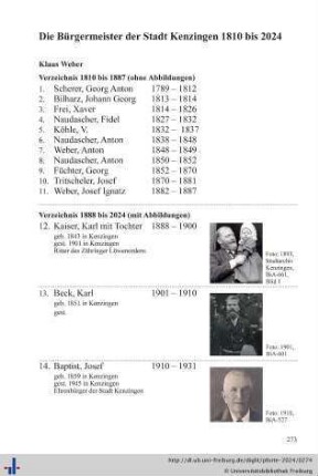 Die Bürgermeister der Stadt Kenzingen 1810 bis 2024