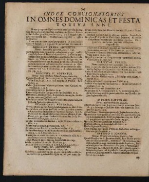 Index Concionatorivs In Omnes Dominicas Et Festa Totivs Anni.