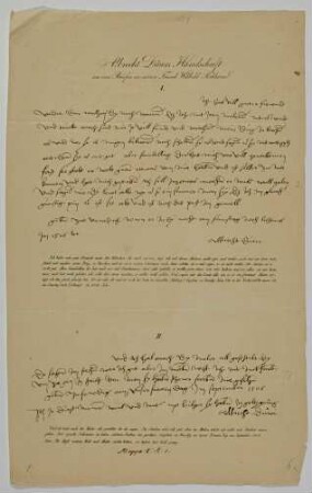 Albrecht Dürers Handschrift aus zwei Briefen an seinen Freund Wilibald Pirkheimer