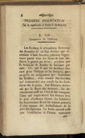 Premiere Dissertation sur la methode d´Enée & de Polybe.