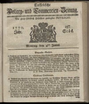 23tes Stueck, Montag den 4ten Junius. 1770