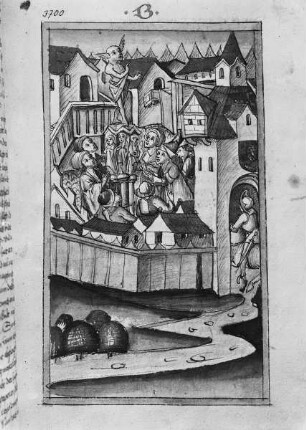 Weltchronik des Jansen Enikel — Anbetung der Göttin Cisa auf freiem Platz, Folio 58recto