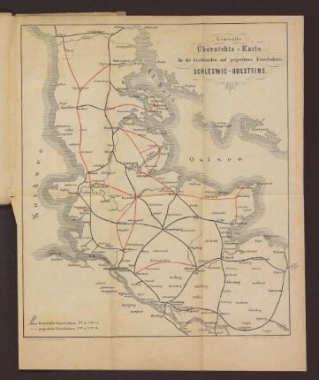 Generelle Übersichts-Karte für die bestehenden und projektirten Eisenbahnen Schleswig-Holsteins.