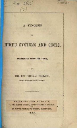 A synopsis of Hindu systems and sects : translated from the Tamil