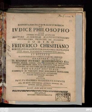 Dissertatio Inavgvralis Ivridica De Ivdice Philosopho