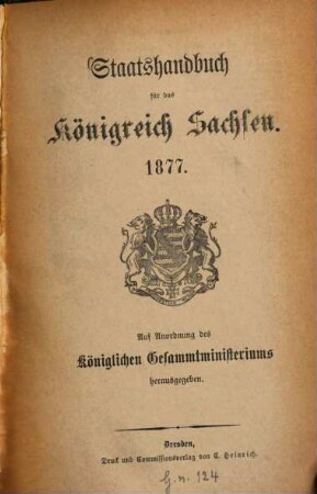 Staatshandbuch für den Freistaat Sachsen, 1877