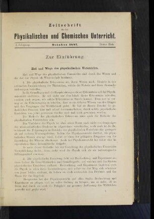 I. Jahrgang. October 1887. Erstes Heft.