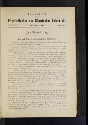 I. Jahrgang. October 1887. Erstes Heft.