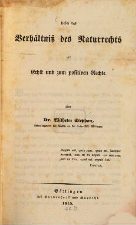 Ueber das Verhältniß des Naturrechts zur Ethik und zum positiven Rechte