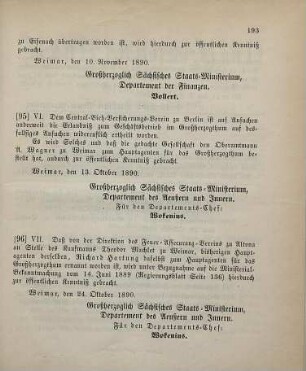 95. Ministerial-Bekanntmachung, die anderweite Ertheilung der Erlaubniß zum Geschäftsbetrieb im Großherzogthum an den Central-Vieh-Versicherungsverein zu Berlin betreffend