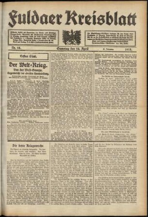 Erste Ausgabe vom Samstag, den 24. April 1915.