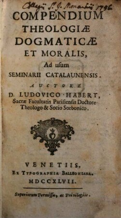 Theologia dogmatica et moralis ad usum seminarii Catalaunensis, 8