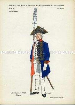 Uniformdarstellung, Offizier des Leib-Regiments, Kurfürstentum Braunschweig, 1765.