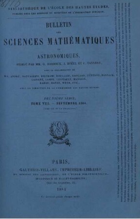 Tome VIII. - Septembre 1884.