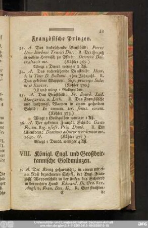 VIII. Königl. Engl. und Großbrittannische Goldmünzen.