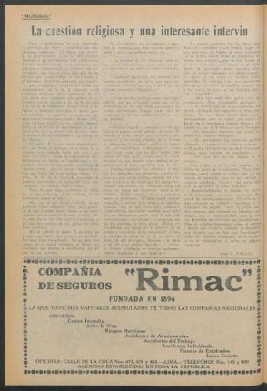 La cuestión religiosa y una interesante interviu