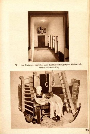 Willem Grimm. Bild über dem Turnhallen-Eingang der Volksschule Amalie-Ditrich-Weg