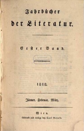 Jahrbücher der Literatur. 1. 1818