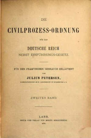 Die Civilprocess-Ordnung für das Deutsche Reich : nebst Einführungs-Gesetz, Zweiter Band