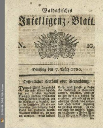 No. 10, Dienstag den 7. März 1780