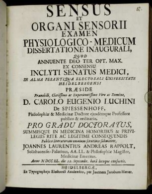 Sensus Et Organi Sensorii Examen Physiologico-Medicum Dissertatione Inaugurali