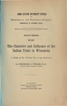 The character and influence of the Indian trade in Wisconsin
