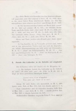 2. Anrede des Liebenden an die Geliebte und umgekehrt.