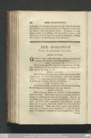 XXIX. Dialogue. Vingt & neufième Journée.