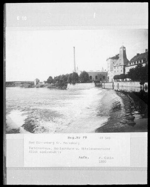 Bad Dürrenberg, Turbinenhaus : Bad Dürrenberg. Turbinenhaus, Borlachturm und Witzlebenschacht. Blick saaleabwärts