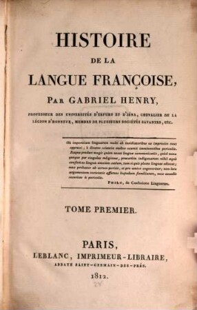 Histoire de la langue françoise, 1