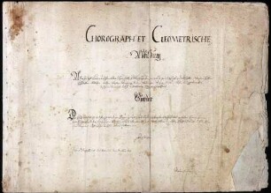 "Chorographisch und Geometrische Abbildung aller in des Hochdeutschen Ordens Herrschaft Achberg liegender accurat in Grund gelegter Dorfschaften, Weiler, Höfe, Hofstätten, Gärten, Äcker, Wiesen, Weinberg, Felder, Waldungen, Weiher, Flüße, Bäche und Appertinenten nach einer Universal- und in 13 Particular-Mappas eingeteilt, angefangen den 27. Aug[ust] 1726, vollendet den 9. Dez[ember] 1727"