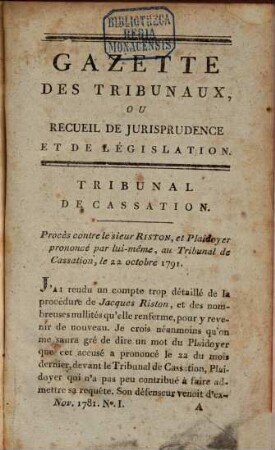 Gazette des tribunaux et mémorial des corps administratifs et municipaux, 3. 1791/92 (1792), 1. Nov. - 1. März