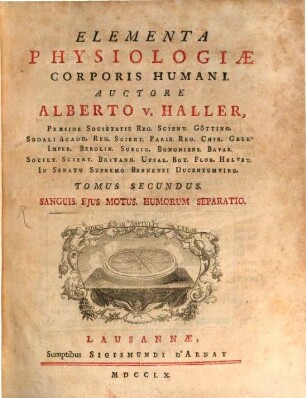 Elementa Physiologiæ Corporis Humani, Tomus Secundus. Sanguis, Ejus Motus, Humorum Separatio