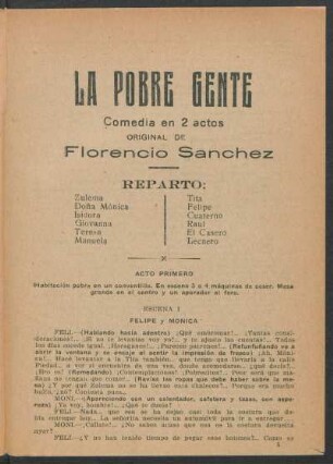 La pobre gente : comedia en 2 actos ; original