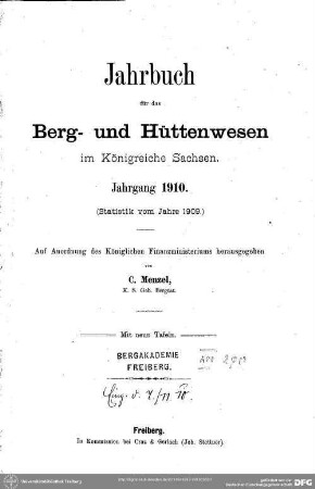 1910: Jahrbuch für das Berg- und Hüttenwesen in Sachsen