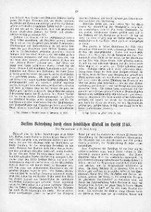 Berlins Bedrohung durch einen feindlichen Einfall im Herbst 1745