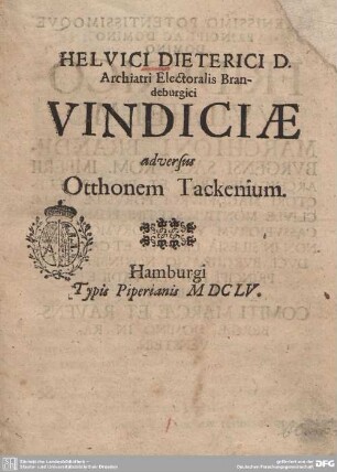 Vindiciae adversus Otthonem Tackenium