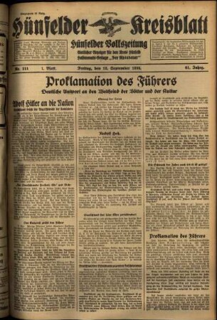 Erste Ausgabe vom Freitag, den 13. September 1935.