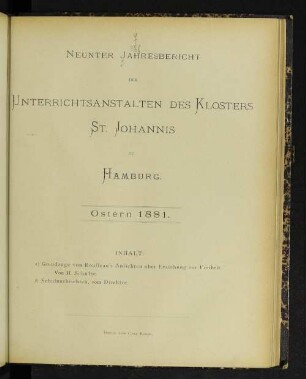 9.1881: Jahresbericht der Unterrichtsanstalten des Klosters St. Johannis zu Hamburg