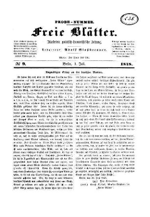 Freie Blätter. N[umer]o 9. Illustrirte politisch=humoristische Zeitung.