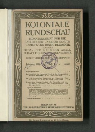 [6.]1914: Koloniale Rundschau : Zeitschr. für koloniale Länder-, Völker- u. Staatenkunde ; Zeitschr. für d. gesamte Eingeborenenwesen