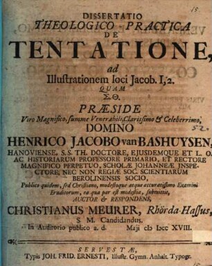 Diss. theol. pract. de tentatione
