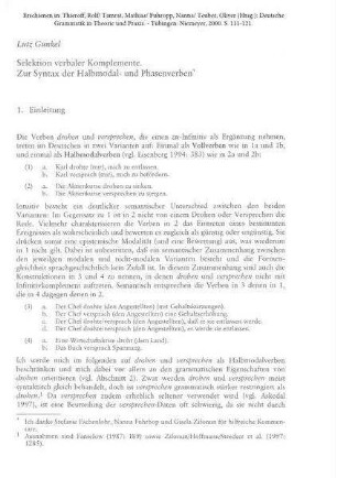 Selektion verbaler Komplemente. Zur Syntax der Halbmodal- und Phasenverben