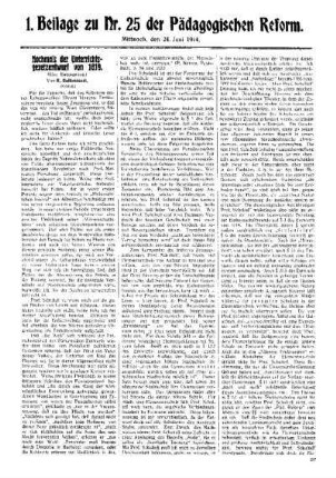 Nochmals der Unterrichtsgesetzentwurf von 1819 : (Eine Entgegnung) ; (Schluß) ; 1. Beilage zu Nr. 35 der Pädagogischen Reform