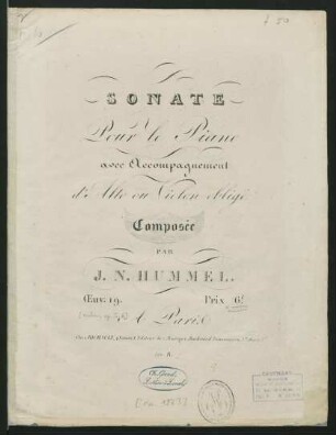 Sonate Pour le Piano avec Accompagnement d'Alto ou Violin obligé : Œuv. 19.