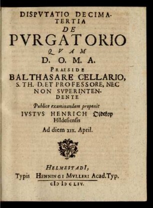 Disputatio Decimatertia De Purgatorio
