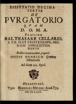 Disputatio Decimatertia De Purgatorio